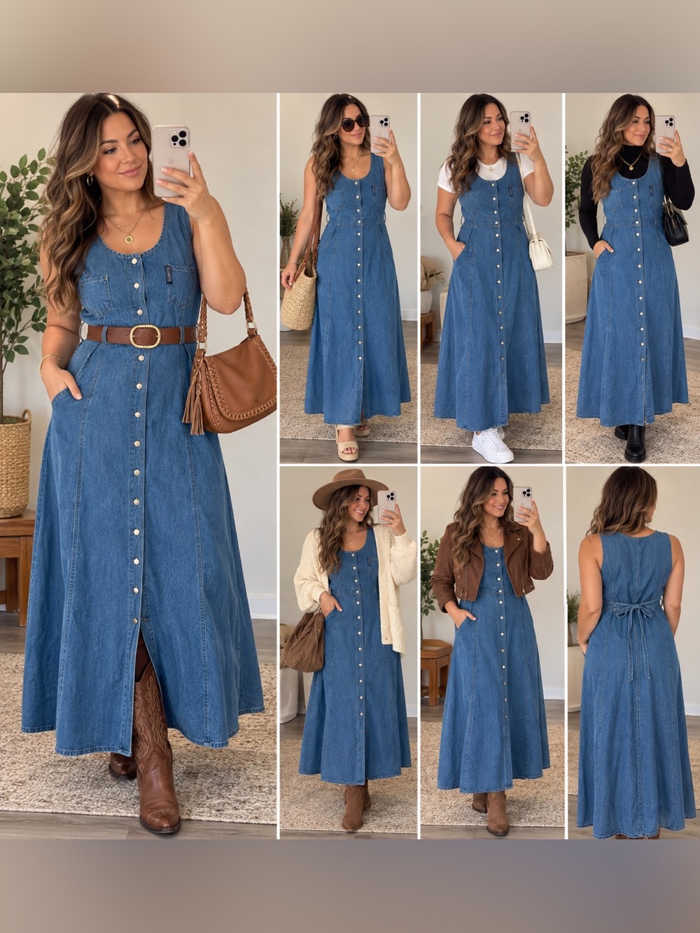 True Blue Vintage Denim Maxi Dress 13/14 Button Front 90s